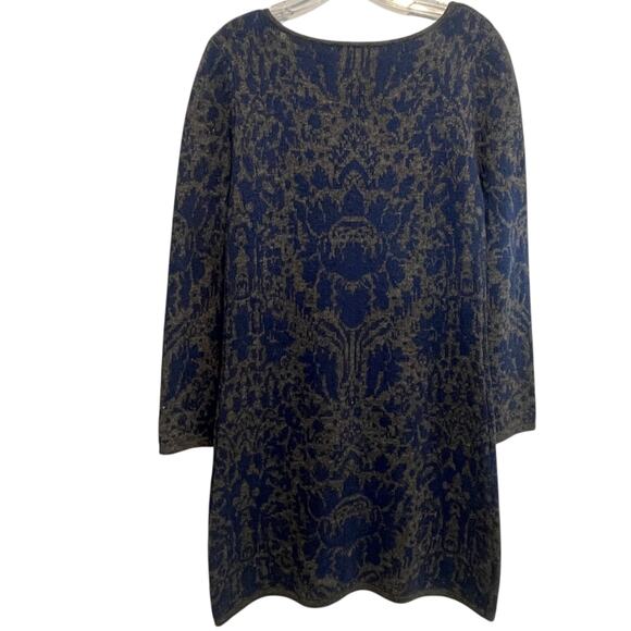 Sundance Lambswool Sweater Dress Womens Medium Gray & Blue Damask Boho - Picture 7 of 11
